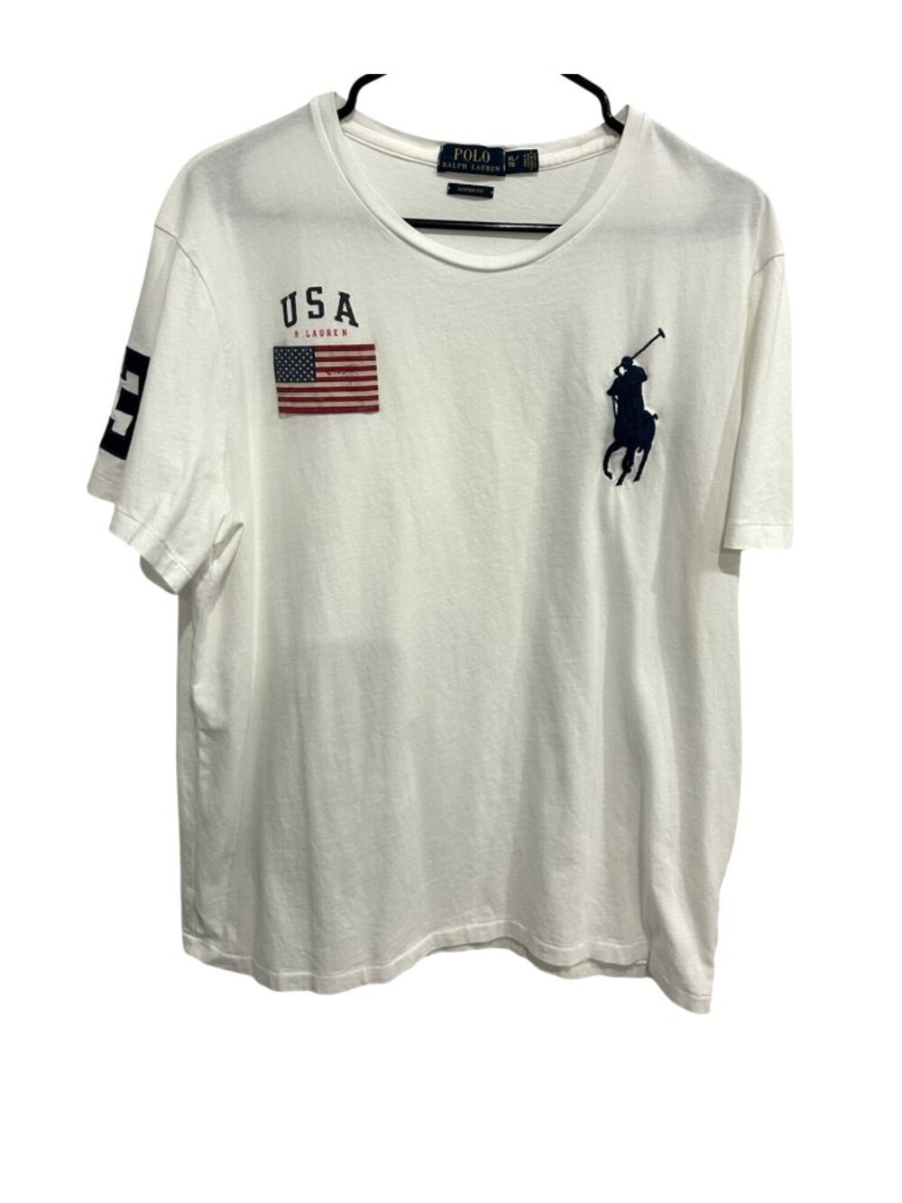 Polo Ralph Lauren XL USA Flag White Custom Fit Cotton T-Shirt Preppy Patriotic